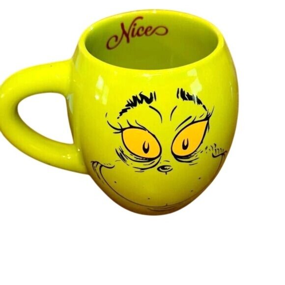 Dr. Seuss Grinch Face Ceramic Coffee Mug Nice Inside - Picture 1 of 5